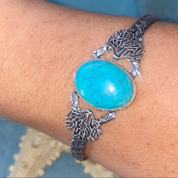Dainty Santa Rosa Turquoise 925 stamped Handcrafted Tree cuff - Picture 4 of 8